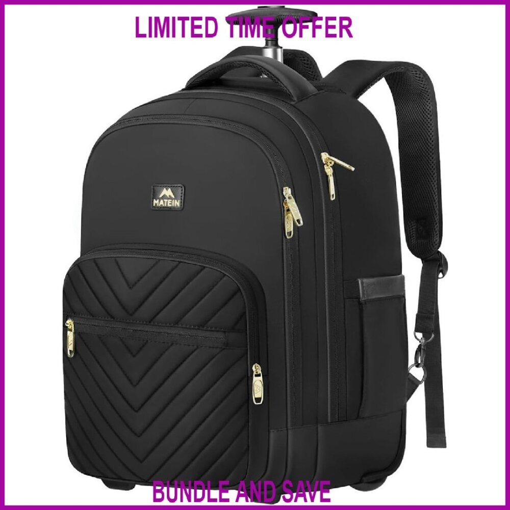 Large Wheeled Laptop Backpack, Water Resistant Roller Bag for Travel Work